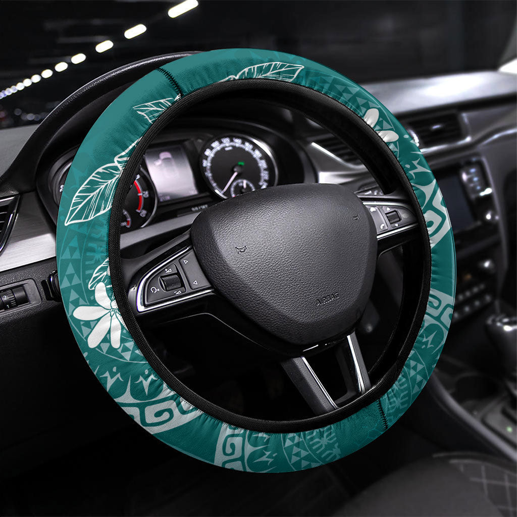 Teal Kuki Airani Tapakau Steering Wheel Cover Tribal Anchor Mix Tiare