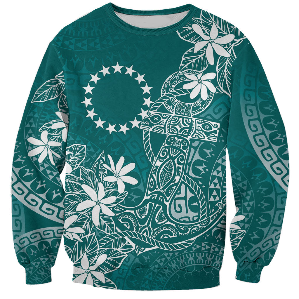 Teal Kuki Airani Tapakau Sweatshirt Tribal Anchor Mix Tiare