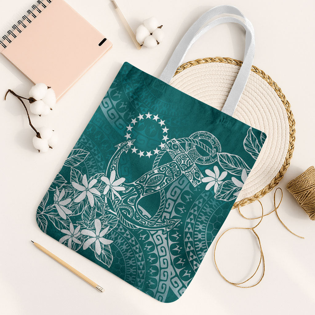 Teal Kuki Airani Tapakau Tote Bag Tribal Anchor Mix Tiare