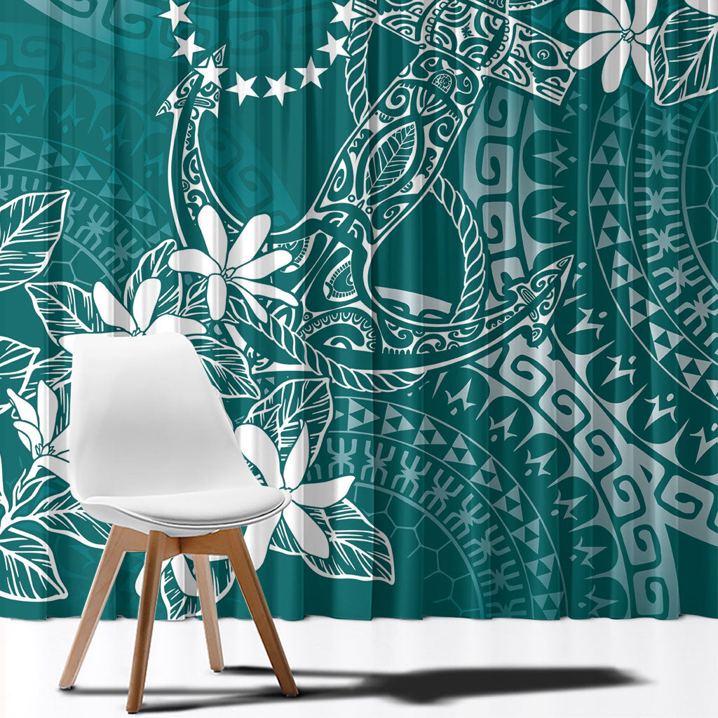 Teal Kuki Airani Tapakau Window Curtain Tribal Anchor Mix Tiare