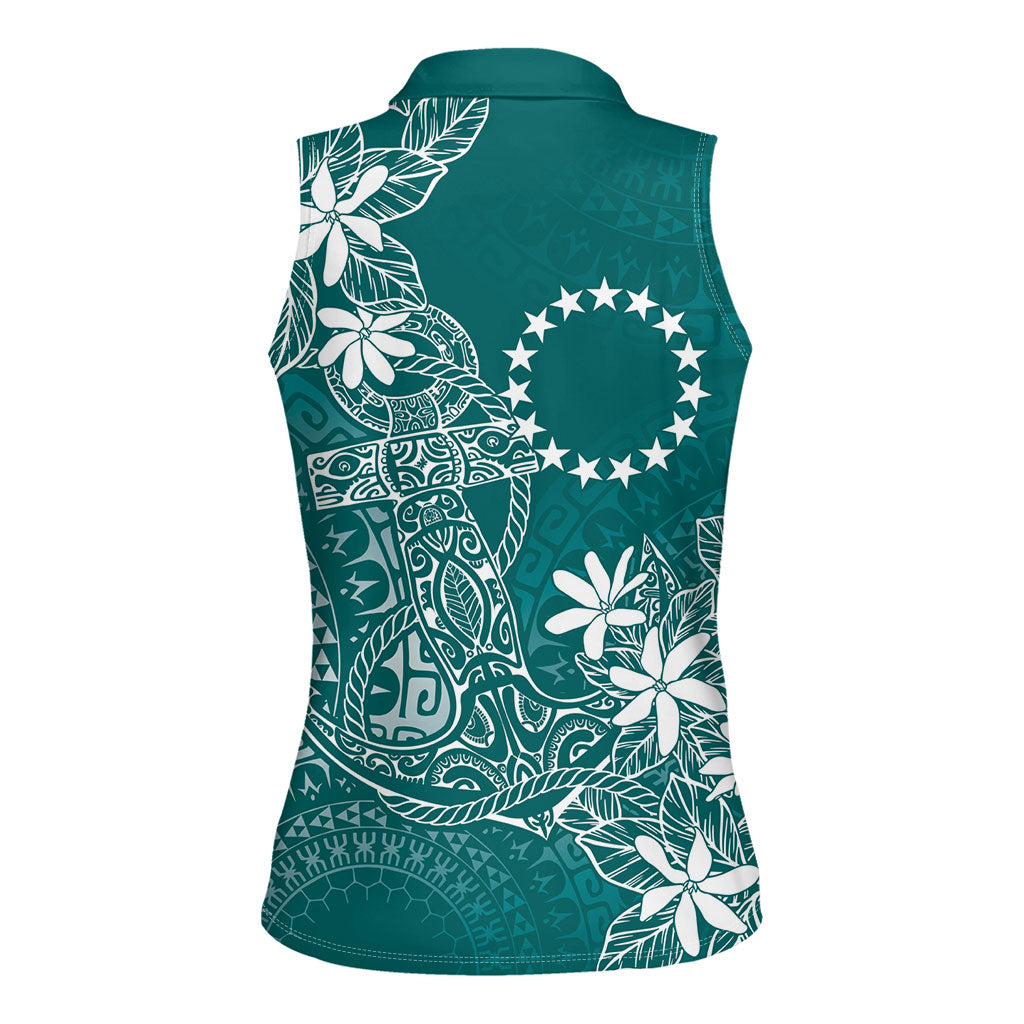 Teal Kuki Airani Tapakau Women Sleeveless Polo Shirt Tribal Anchor Mix Tiare LT7 - Polynesian Pride