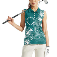 Teal Kuki Airani Tapakau Women Sleeveless Polo Shirt Tribal Anchor Mix Tiare LT7 - Polynesian Pride