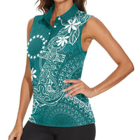 Teal Kuki Airani Tapakau Women Sleeveless Polo Shirt Tribal Anchor Mix Tiare LT7 - Polynesian Pride