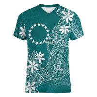 Teal Kuki Airani Tapakau Women V-Neck T-Shirt Tribal Anchor Mix Tiare LT7 Female Teal - Polynesian Pride