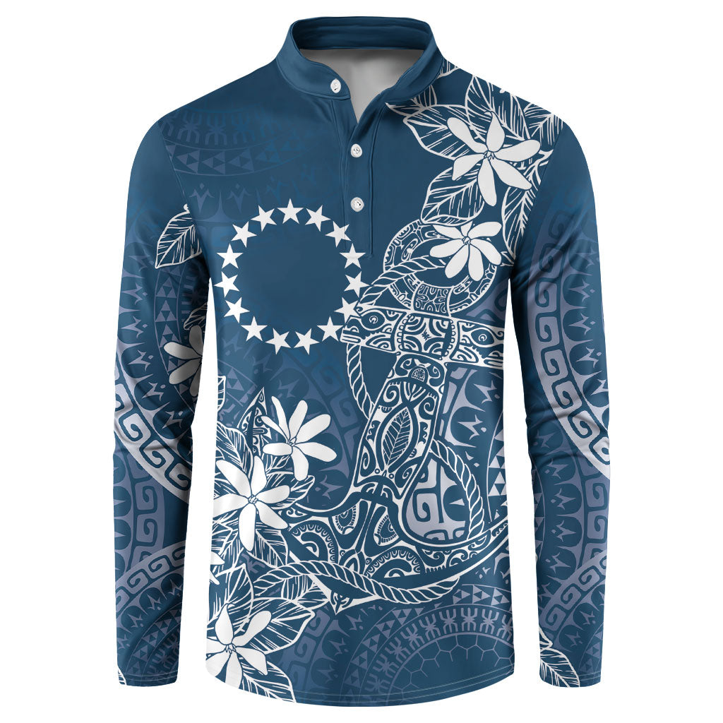 Navy Kuki Airani Tapakau Button Sweatshirt Tribal Anchor Mix Tiare