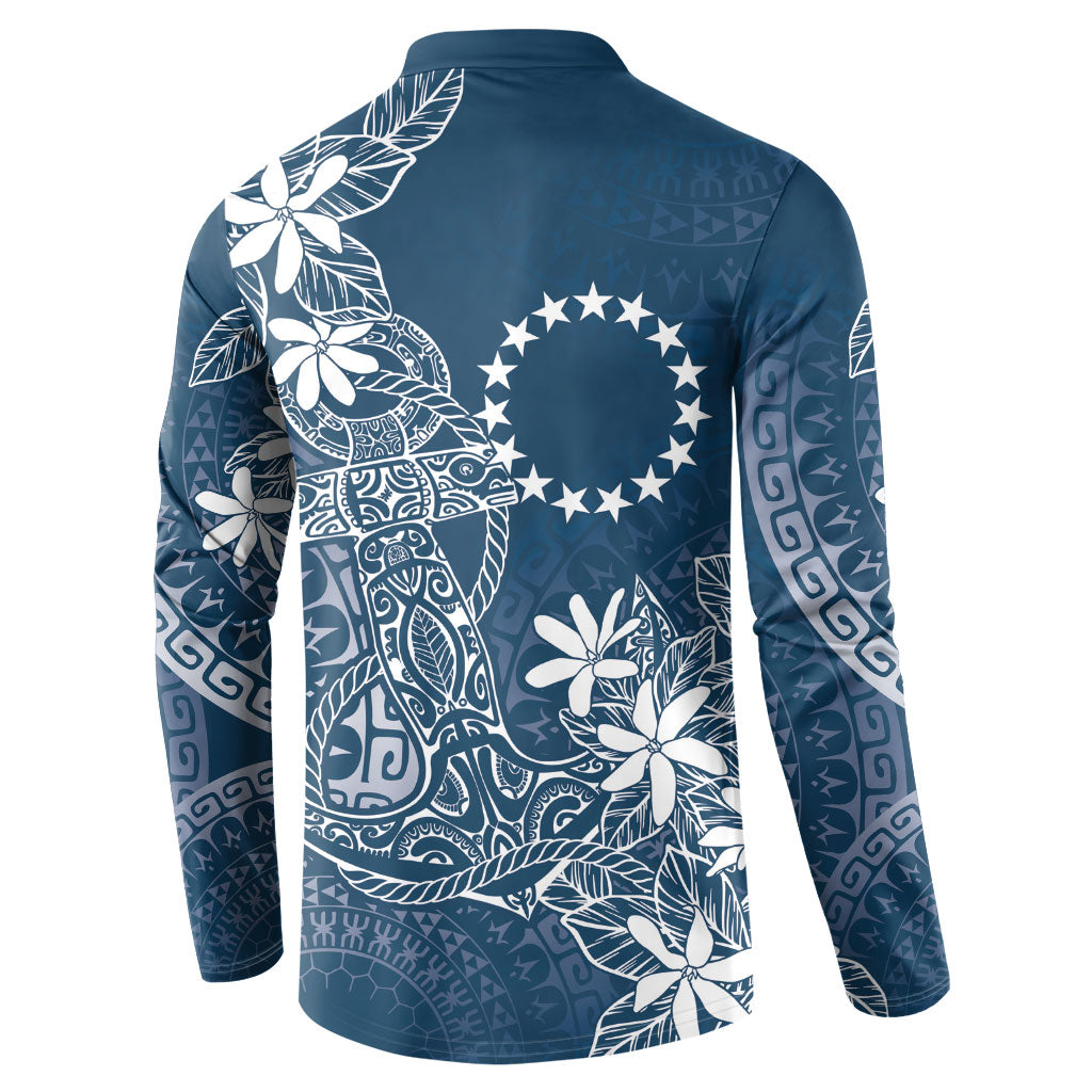 Navy Kuki Airani Tapakau Button Sweatshirt Tribal Anchor Mix Tiare