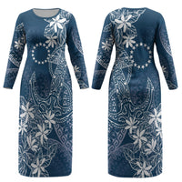 Navy Kuki Airani Tapakau Couples Matching Long Sleeve Bodycon Dress and Hawaiian Shirt Tribal Anchor Mix Tiare LT7 - Polynesian Pride