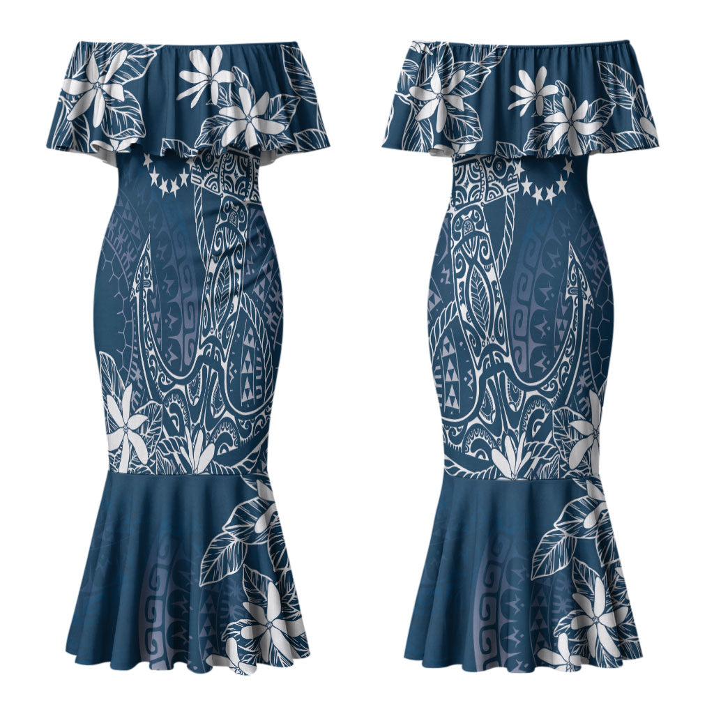 Navy Kuki Airani Tapakau Couples Matching Mermaid Dress and Hawaiian Shirt Tribal Anchor Mix Tiare LT7 - Polynesian Pride
