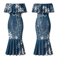 Navy Kuki Airani Tapakau Couples Matching Mermaid Dress and Hawaiian Shirt Tribal Anchor Mix Tiare LT7 - Polynesian Pride