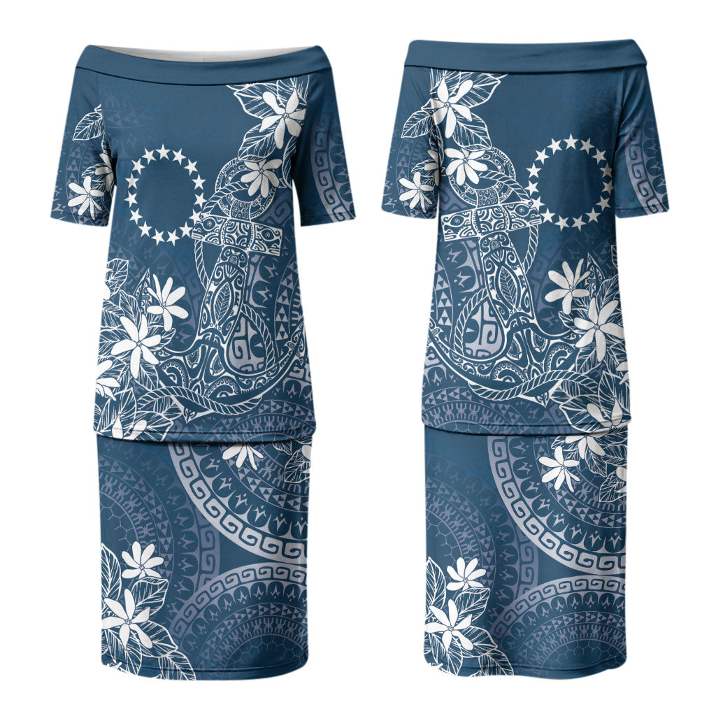 Navy Kuki Airani Tapakau Couples Matching Puletasi and Long Sleeve Button Shirt Tribal Anchor Mix Tiare LT7 - Polynesian Pride