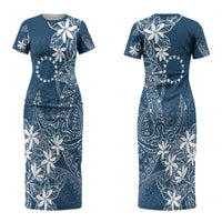 Navy Kuki Airani Tapakau Couples Matching Short Sleeve Bodycon Dress and Hawaiian Shirt Tribal Anchor Mix Tiare LT7 - Polynesian Pride