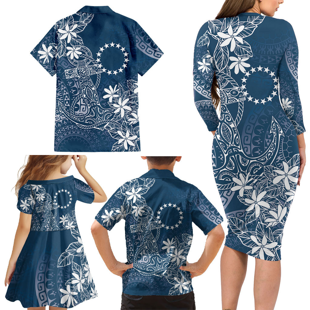 Navy Kuki Airani Tapakau Family Matching Long Sleeve Bodycon Dress and Hawaiian Shirt Tribal Anchor Mix Tiare LT7 - Polynesian Pride