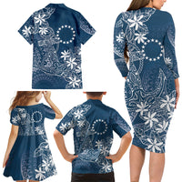Navy Kuki Airani Tapakau Family Matching Long Sleeve Bodycon Dress and Hawaiian Shirt Tribal Anchor Mix Tiare LT7 - Polynesian Pride
