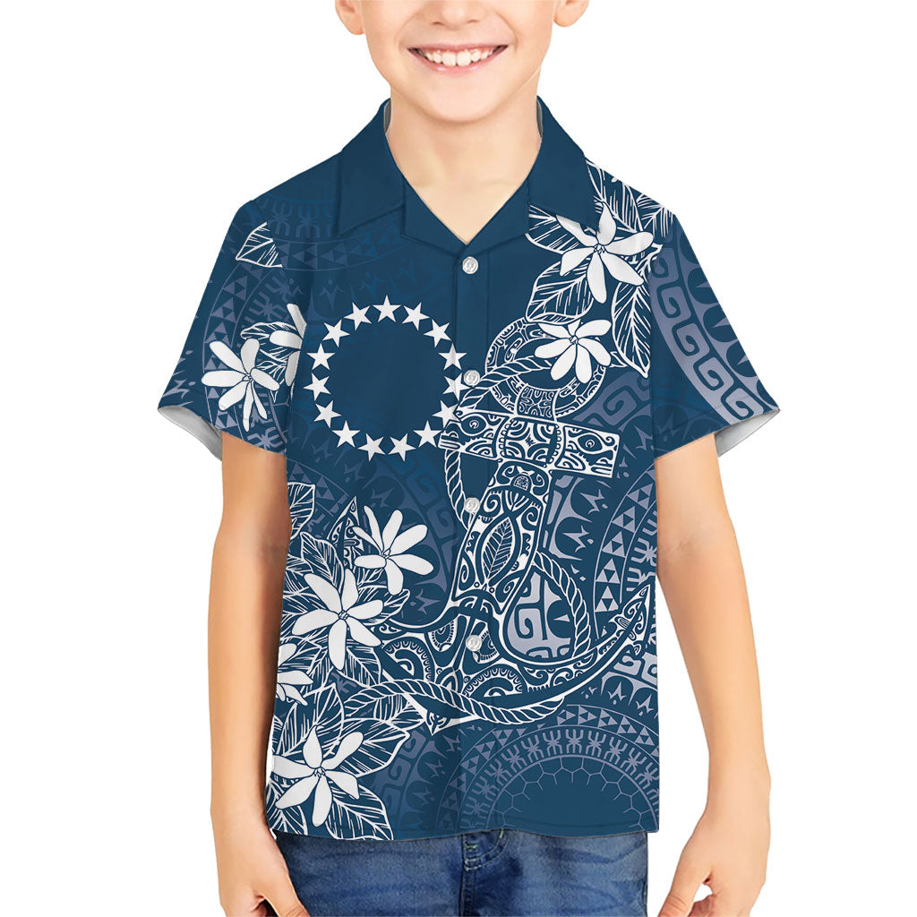 Navy Kuki Airani Tapakau Family Matching Off Shoulder Maxi Dress and Hawaiian Shirt Tribal Anchor Mix Tiare LT7 Son's Shirt Navy - Polynesian Pride