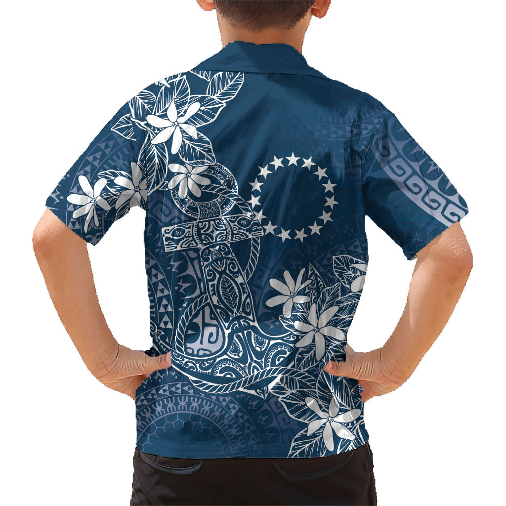 Navy Kuki Airani Tapakau Family Matching Off Shoulder Short Dress and Hawaiian Shirt Tribal Anchor Mix Tiare LT7 - Polynesian Pride