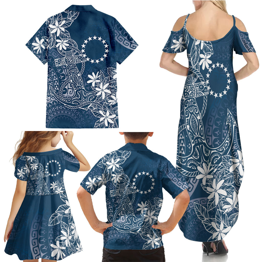 Navy Kuki Airani Tapakau Family Matching Summer Maxi Dress and Hawaiian Shirt Tribal Anchor Mix Tiare LT7 - Polynesian Pride
