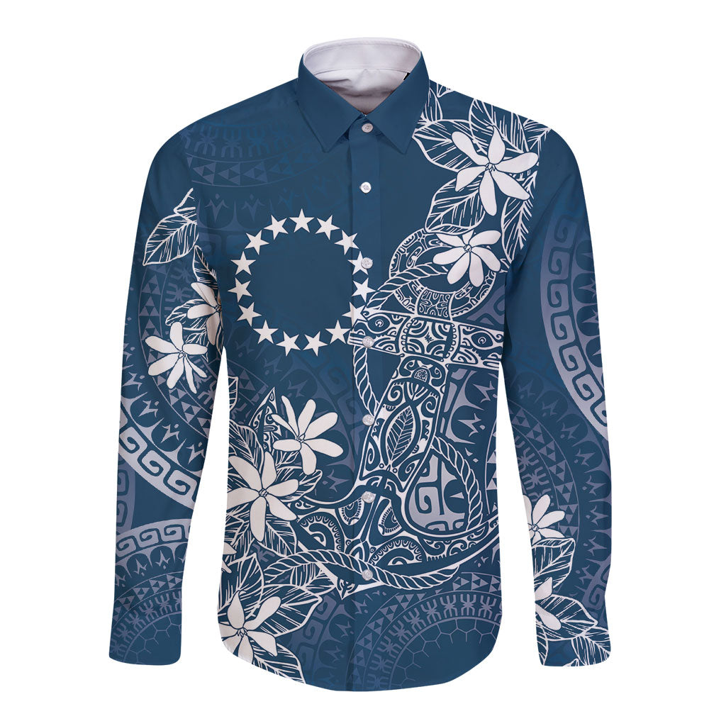 Navy Kuki Airani Tapakau Long Sleeve Button Shirt Tribal Anchor Mix Tiare