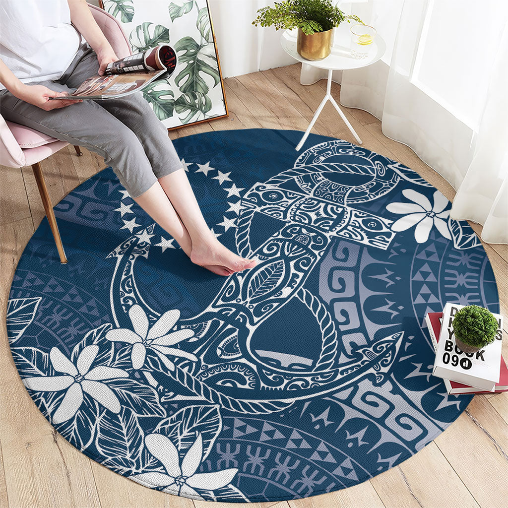 Navy Kuki Airani Tapakau Round Carpet Tribal Anchor Mix Tiare