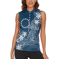 Navy Kuki Airani Tapakau Women Sleeveless Polo Shirt Tribal Anchor Mix Tiare LT7 - Polynesian Pride