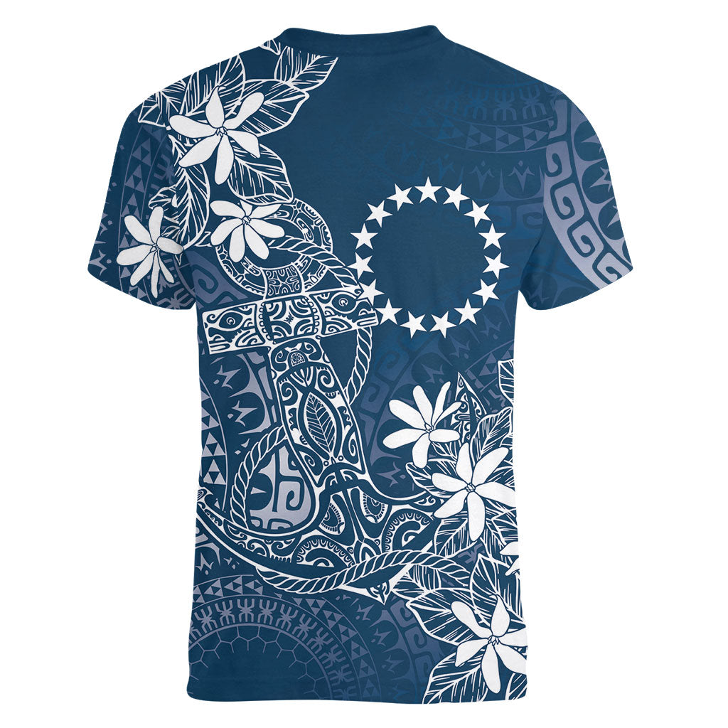 Navy Kuki Airani Tapakau Women V-Neck T-Shirt Tribal Anchor Mix Tiare LT7 - Polynesian Pride
