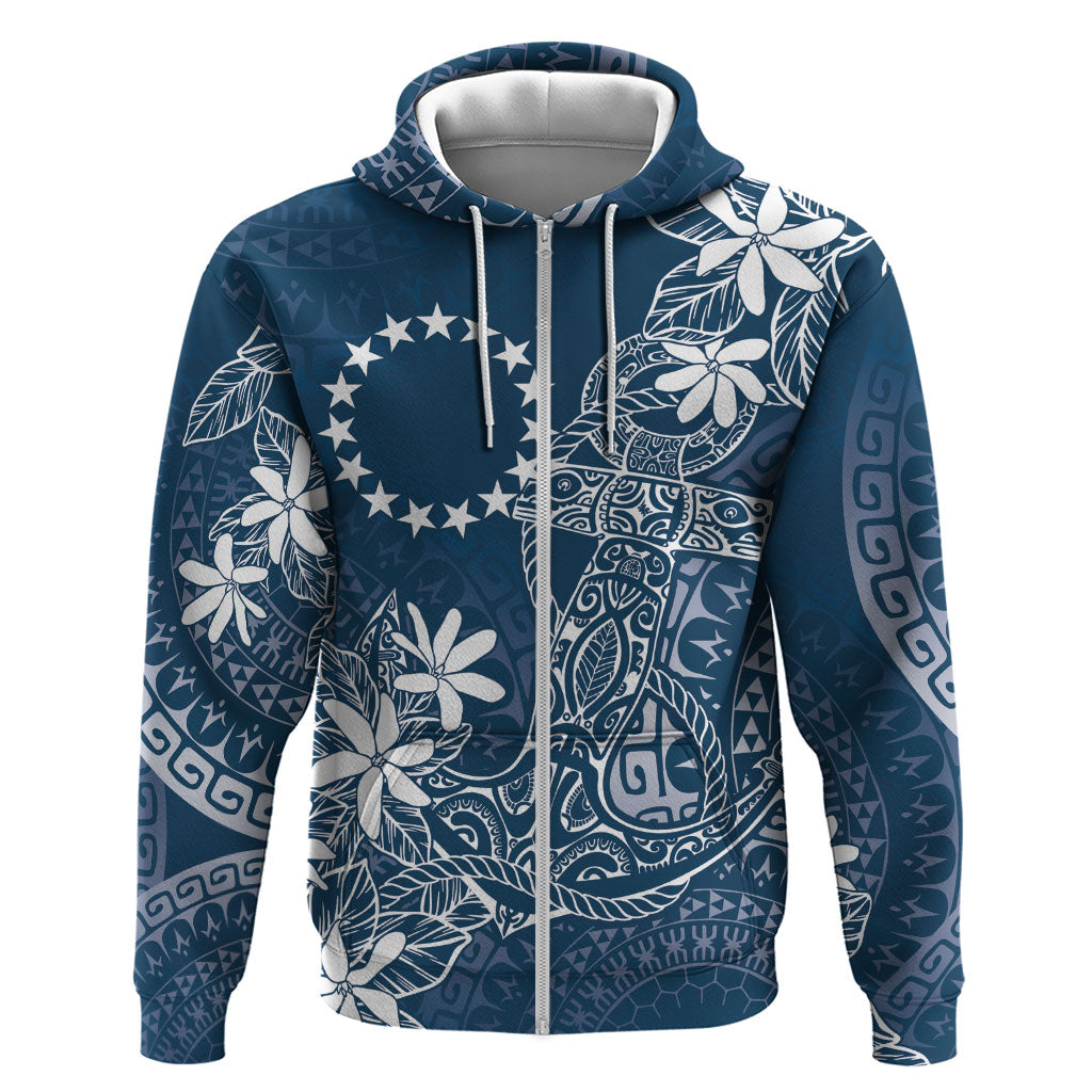 Navy Kuki Airani Tapakau Zip Hoodie Tribal Anchor Mix Tiare