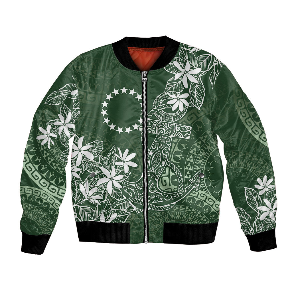 Sage Green Kuki Airani Tapakau Bomber Jacket Tribal Anchor Mix Tiare