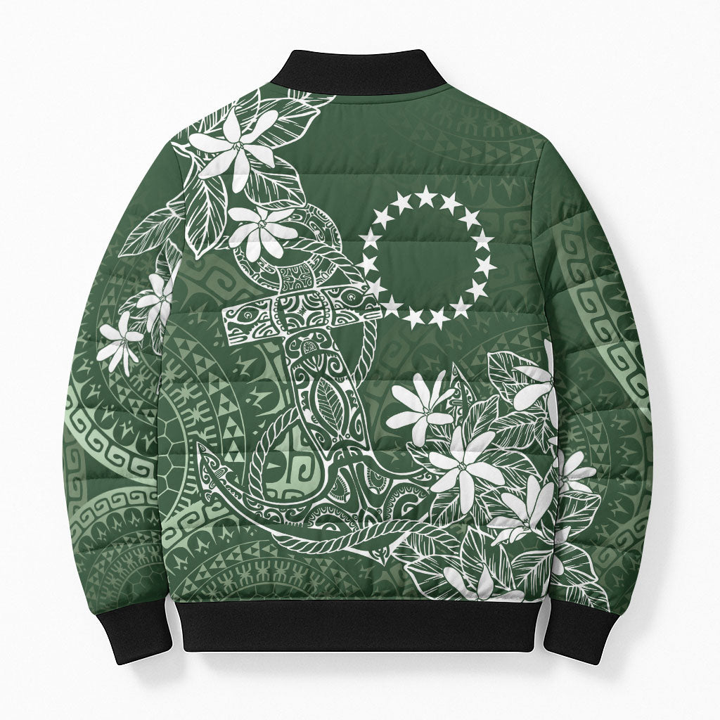 Sage Green Kuki Airani Tapakau Bomber Puffer Jacket Tribal Anchor Mix Tiare