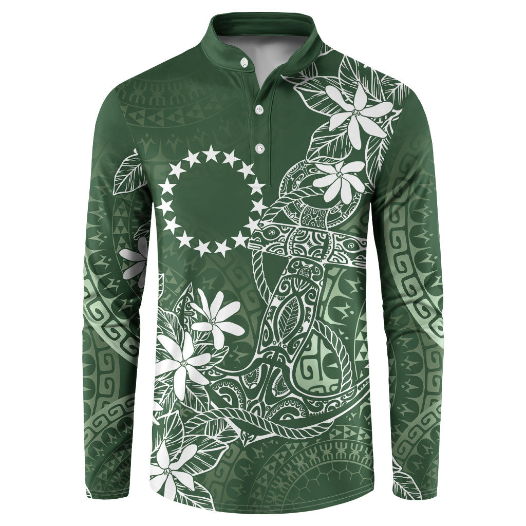 Sage Green Kuki Airani Tapakau Button Sweatshirt Tribal Anchor Mix Tiare