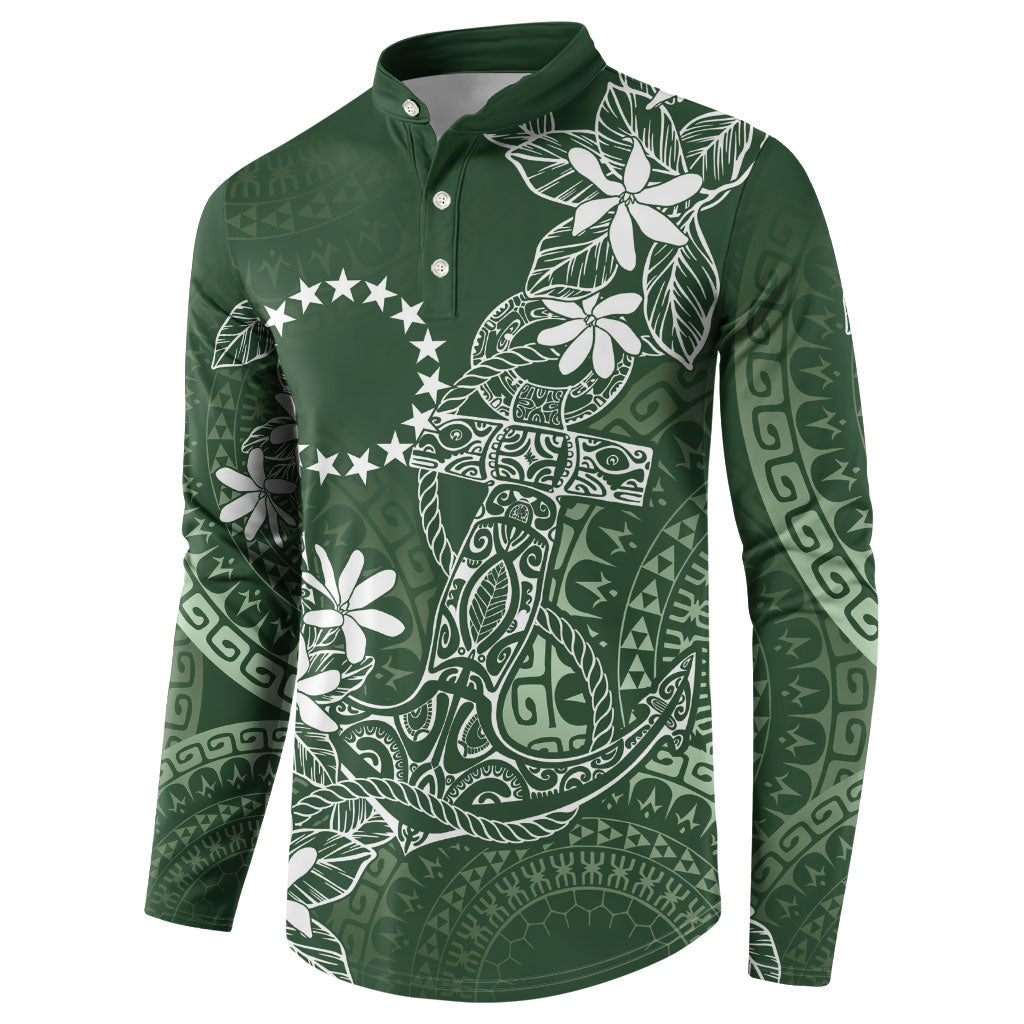 Sage Green Kuki Airani Tapakau Button Sweatshirt Tribal Anchor Mix Tiare