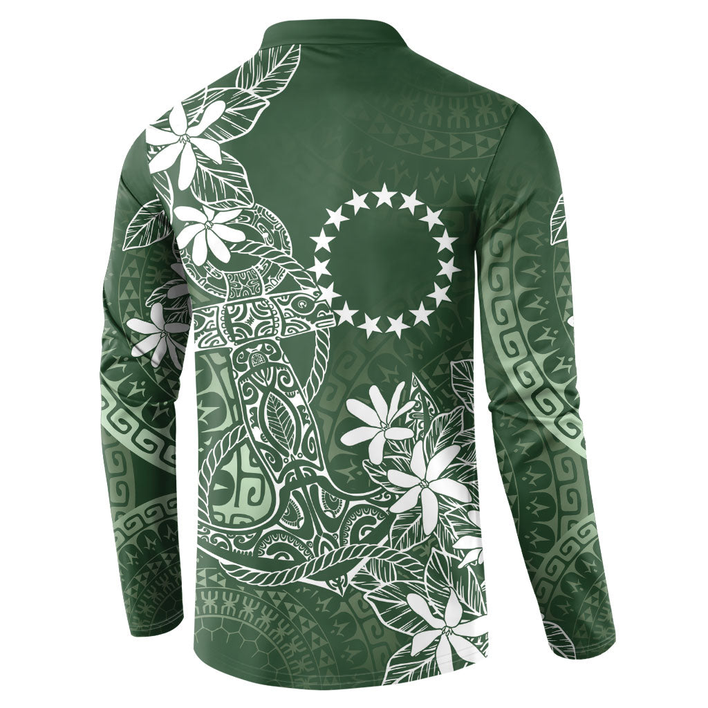 Sage Green Kuki Airani Tapakau Button Sweatshirt Tribal Anchor Mix Tiare