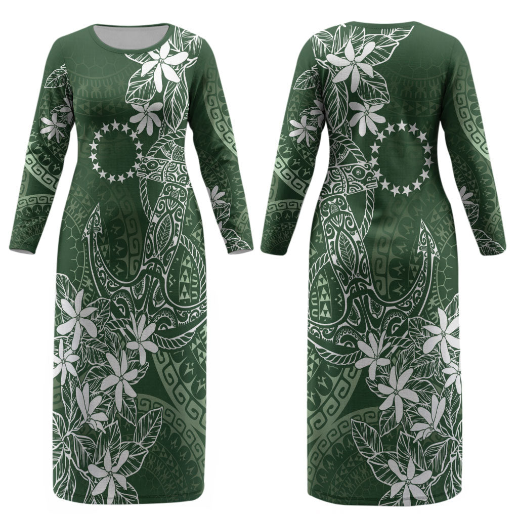 Sage Green Kuki Airani Tapakau Couples Matching Long Sleeve Bodycon Dress and Hawaiian Shirt Tribal Anchor Mix Tiare LT7 - Polynesian Pride