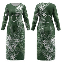 Sage Green Kuki Airani Tapakau Couples Matching Long Sleeve Bodycon Dress and Hawaiian Shirt Tribal Anchor Mix Tiare LT7 - Polynesian Pride