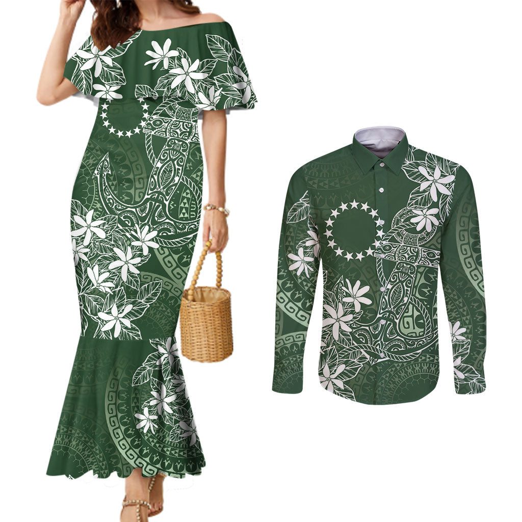 Sage Green Kuki Airani Tapakau Couples Matching Mermaid Dress and Long Sleeve Button Shirt Tribal Anchor Mix Tiare LT7 Sage Green - Polynesian Pride