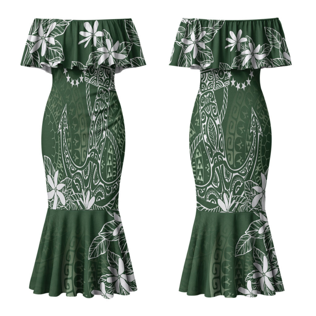 Sage Green Kuki Airani Tapakau Couples Matching Mermaid Dress and Long Sleeve Button Shirt Tribal Anchor Mix Tiare LT7 - Polynesian Pride