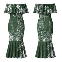Sage Green Kuki Airani Tapakau Couples Matching Mermaid Dress and Long Sleeve Button Shirt Tribal Anchor Mix Tiare LT7 - Polynesian Pride