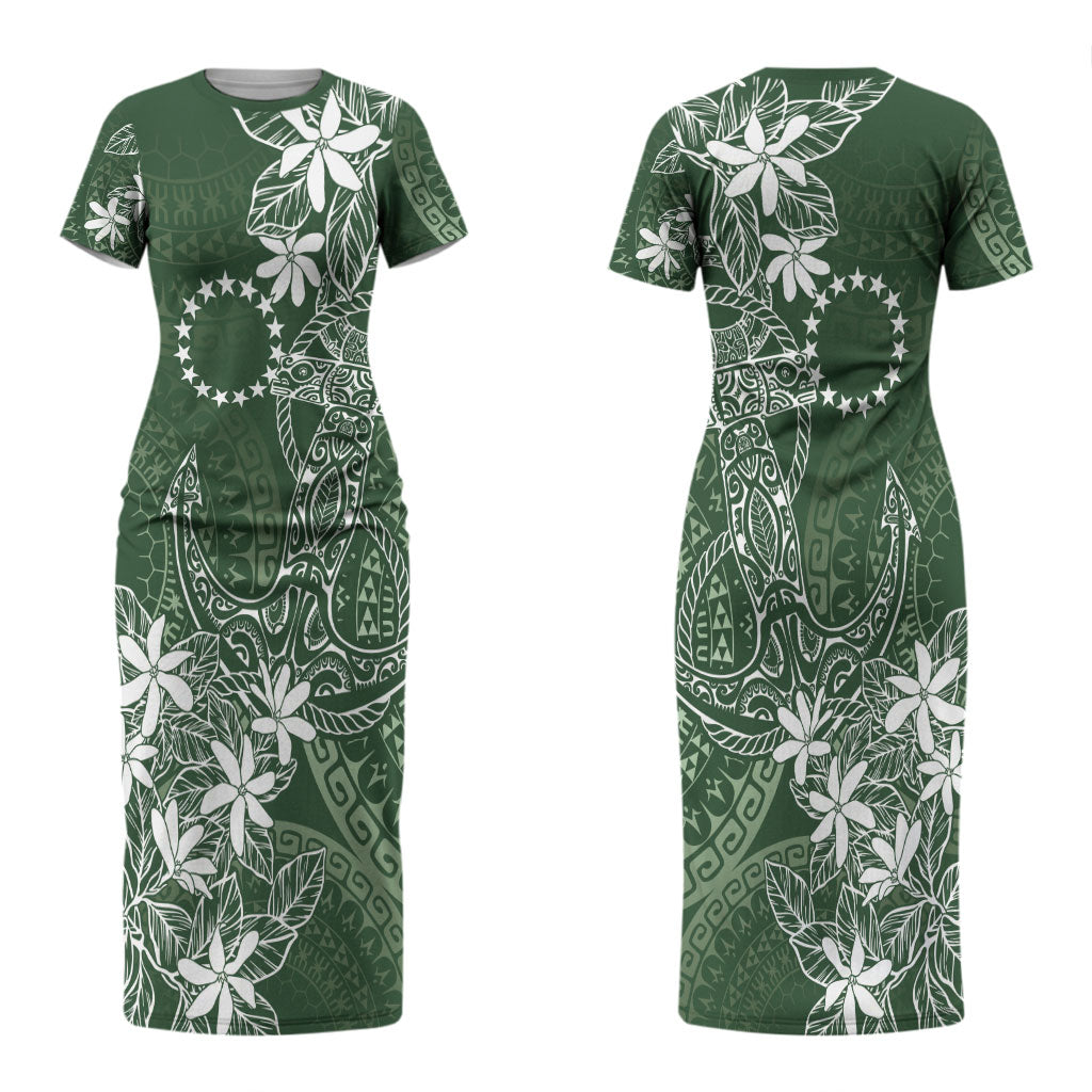 Sage Green Kuki Airani Tapakau Couples Matching Short Sleeve Bodycon Dress and Long Sleeve Button Shirt Tribal Anchor Mix Tiare LT7 - Polynesian Pride