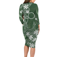Sage Green Kuki Airani Tapakau Family Matching Long Sleeve Bodycon Dress and Hawaiian Shirt Tribal Anchor Mix Tiare LT7 - Polynesian Pride