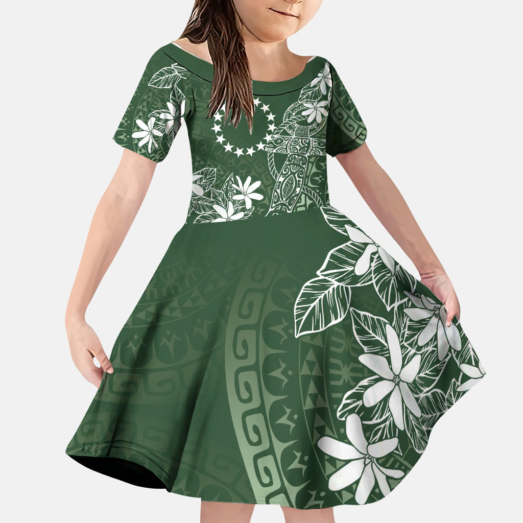Sage Green Kuki Airani Tapakau Family Matching Off The Shoulder Long Sleeve Dress and Hawaiian Shirt Tribal Anchor Mix Tiare LT7 Daughter's Dress Sage Green - Polynesian Pride
