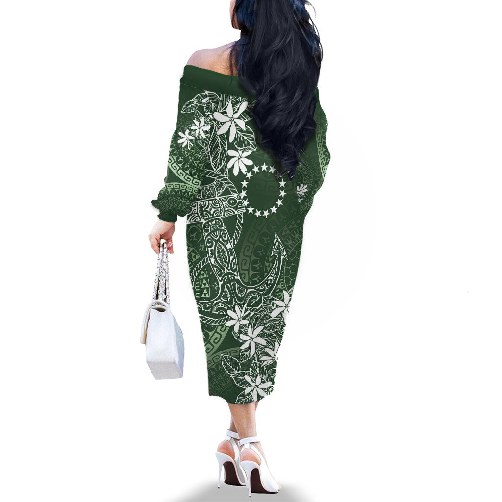 Sage Green Kuki Airani Tapakau Family Matching Off The Shoulder Long Sleeve Dress and Hawaiian Shirt Tribal Anchor Mix Tiare LT7 - Polynesian Pride