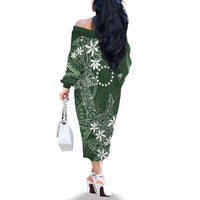 Sage Green Kuki Airani Tapakau Family Matching Off The Shoulder Long Sleeve Dress and Hawaiian Shirt Tribal Anchor Mix Tiare LT7 - Polynesian Pride