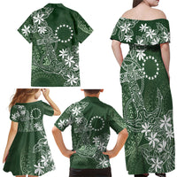 Sage Green Kuki Airani Tapakau Family Matching Off Shoulder Maxi Dress and Hawaiian Shirt Tribal Anchor Mix Tiare LT7 - Polynesian Pride