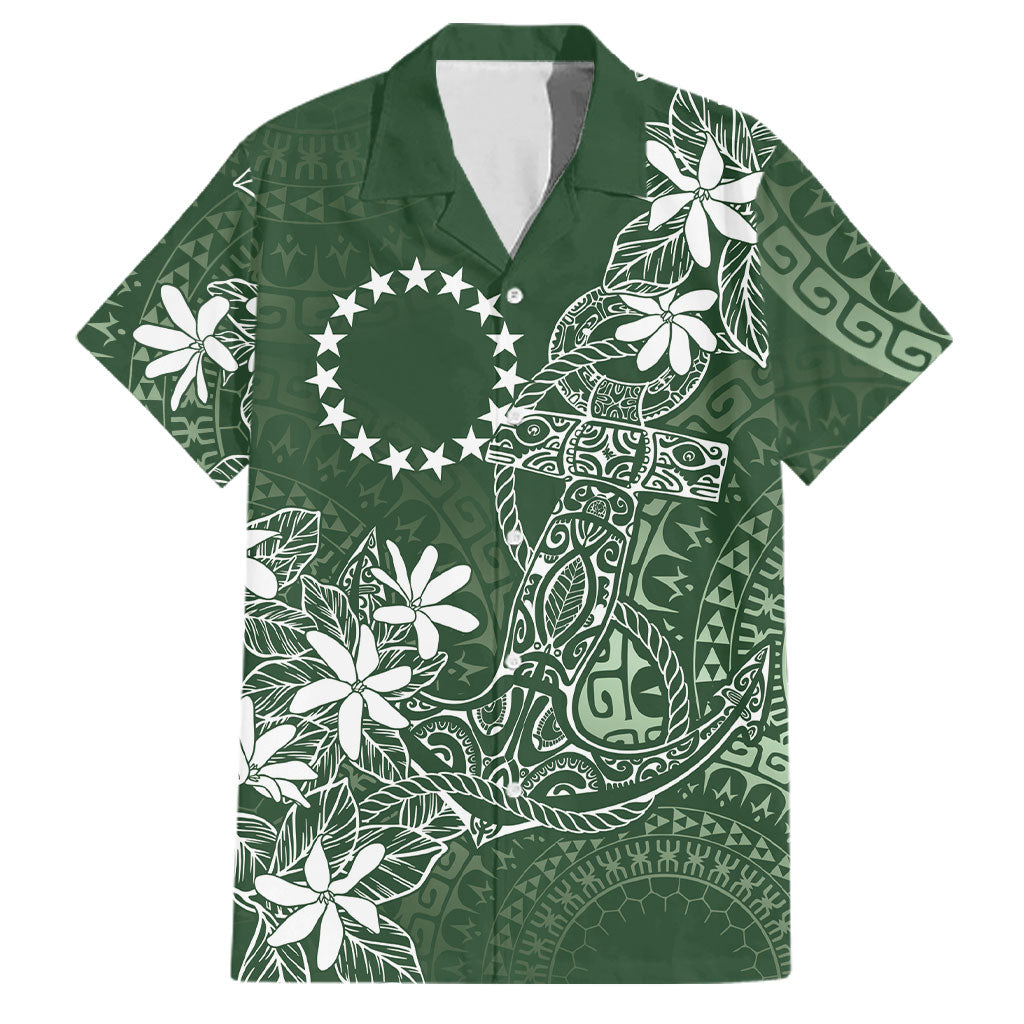 Sage Green Kuki Airani Tapakau Family Matching Off Shoulder Short Dress and Hawaiian Shirt Tribal Anchor Mix Tiare LT7 Dad's Shirt - Short Sleeve Sage Green - Polynesian Pride