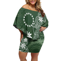 Sage Green Kuki Airani Tapakau Family Matching Off Shoulder Short Dress and Hawaiian Shirt Tribal Anchor Mix Tiare LT7 Mom's Dress Sage Green - Polynesian Pride