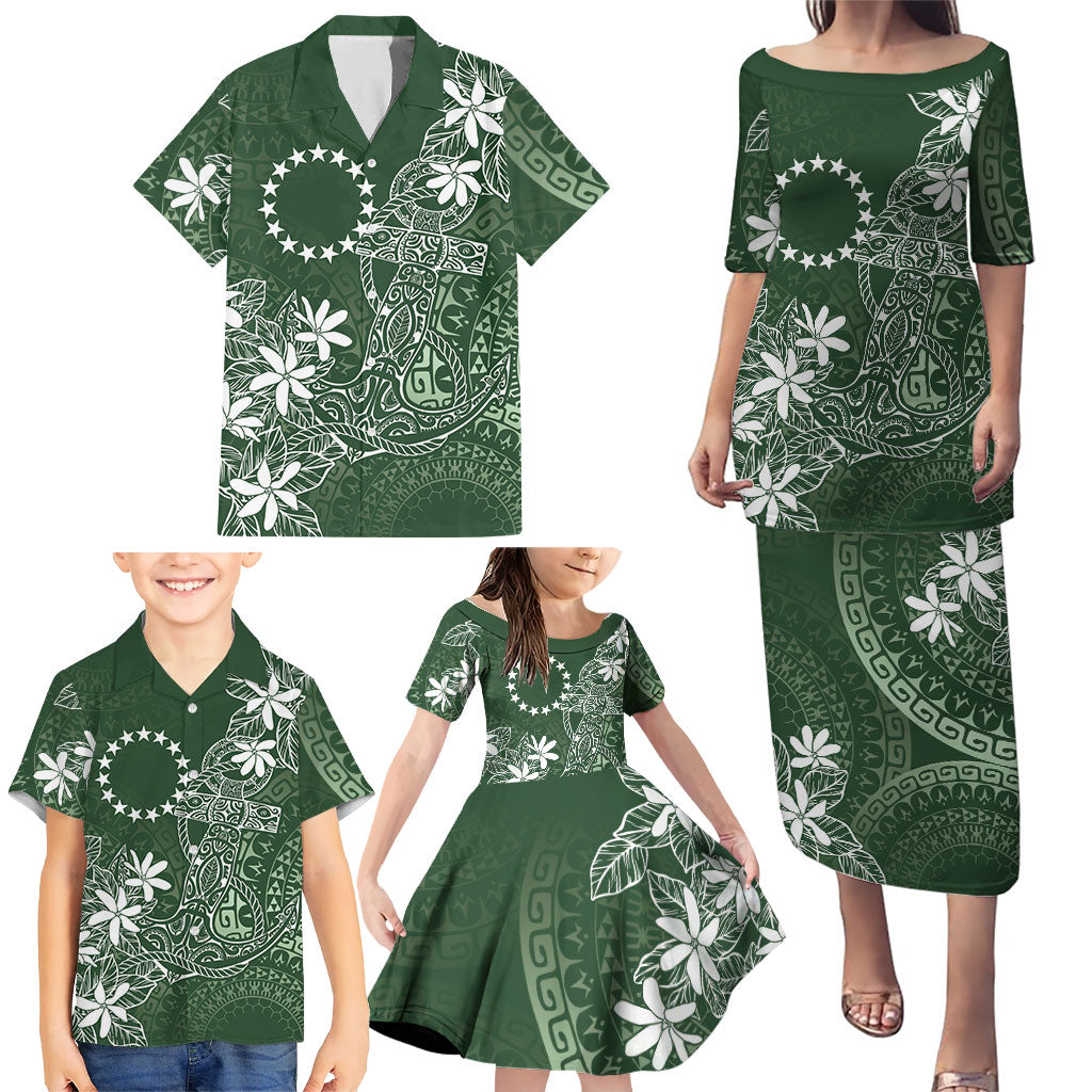 Sage Green Kuki Airani Tapakau Family Matching Puletasi and Hawaiian Shirt Tribal Anchor Mix Tiare LT7 - Polynesian Pride