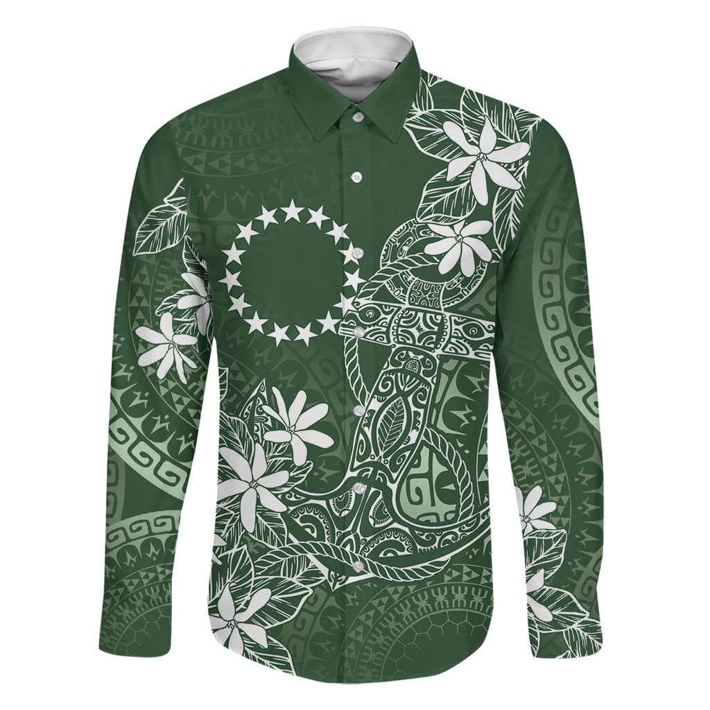 Sage Green Kuki Airani Tapakau Family Matching Short Sleeve Bodycon Dress and Hawaiian Shirt Tribal Anchor Mix Tiare LT7 Dad's Shirt - Long Sleeve Sage Green - Polynesian Pride