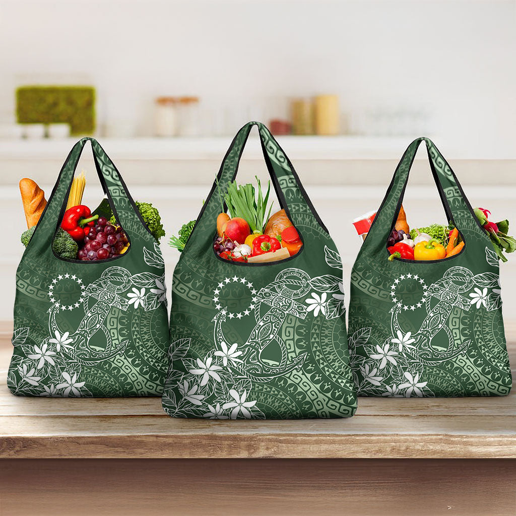 Sage Green Kuki Airani Tapakau Grocery Bag Tribal Anchor Mix Tiare