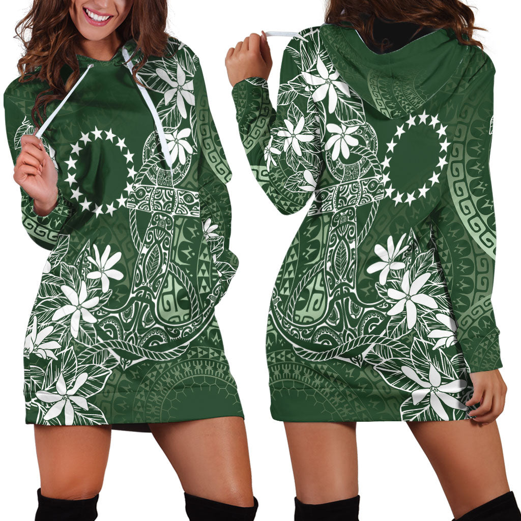 Sage Green Kuki Airani Tapakau Hoodie Dress Tribal Anchor Mix Tiare LT7 - Polynesian Pride
