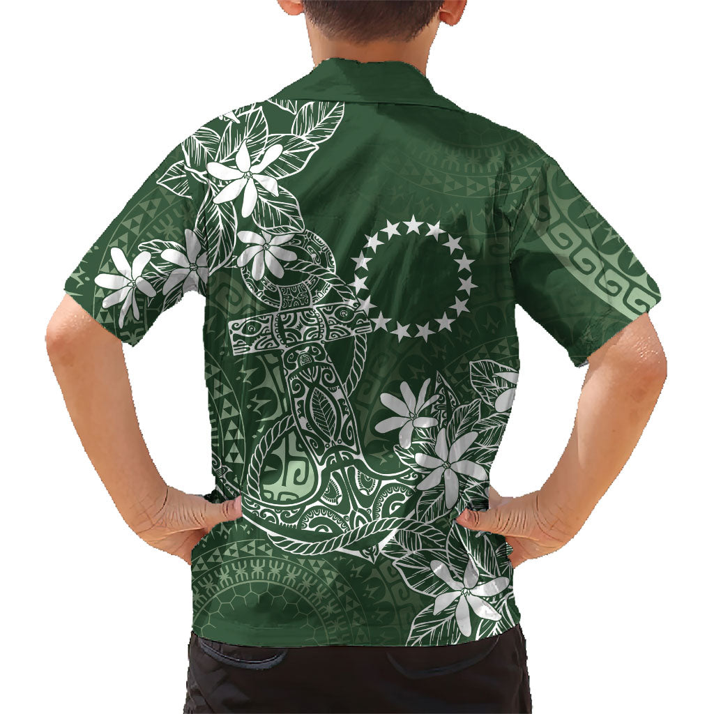 Sage Green Kuki Airani Tapakau Kid Hawaiian Shirt Tribal Anchor Mix Tiare