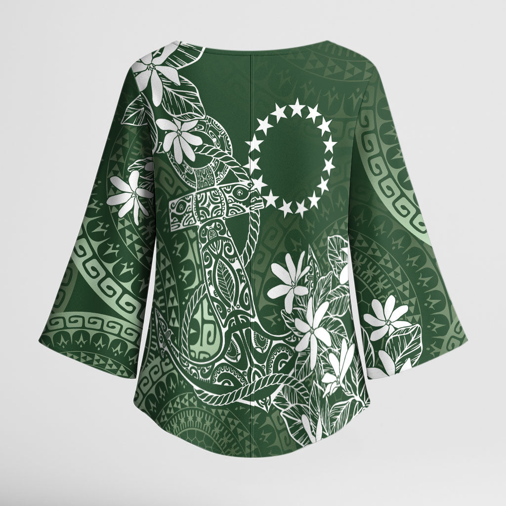 Sage Green Kuki Airani Tapakau Kimono Sleeve Blouse Tribal Anchor Mix Tiare LT7 - Polynesian Pride