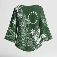 Sage Green Kuki Airani Tapakau Kimono Sleeve Blouse Tribal Anchor Mix Tiare LT7 - Polynesian Pride